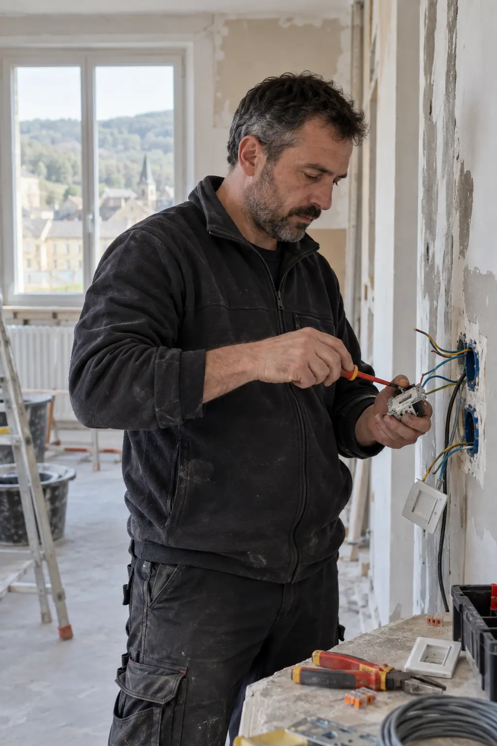 Artisan électricien ASB Elec au travail